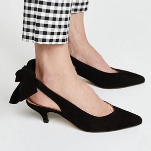 Ganni Bow Kitten Heel Pumps in Black Suede Size 41 US 11